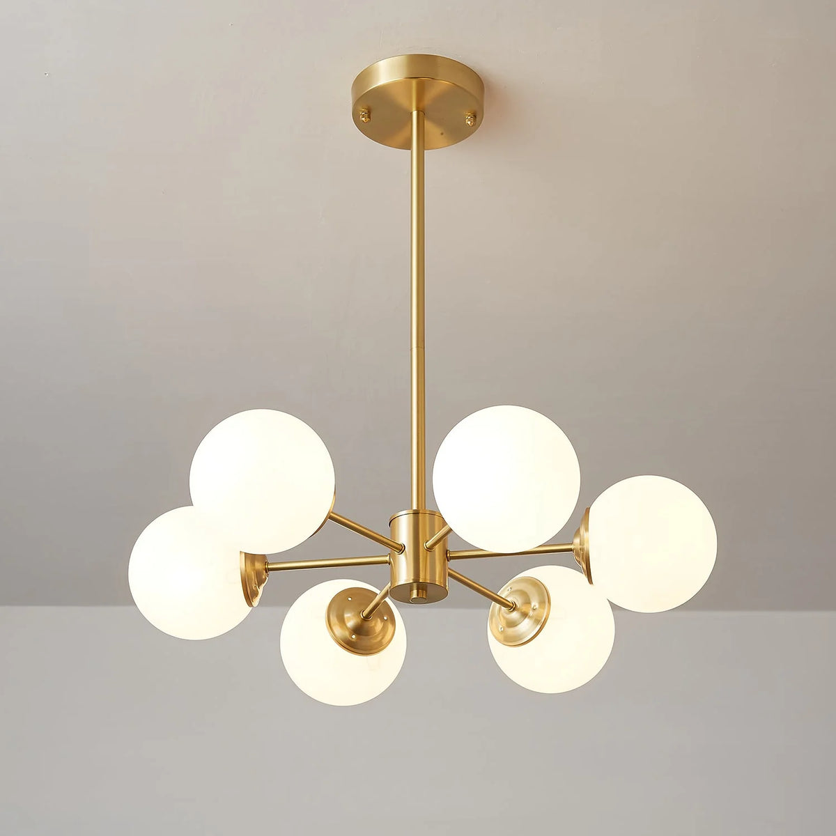 Glass Globe Chandelier Brass Finish Hand-Blown Glass