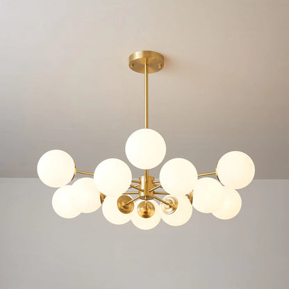 Glass Globe Chandelier Brass Finish Hand-Blown Glass