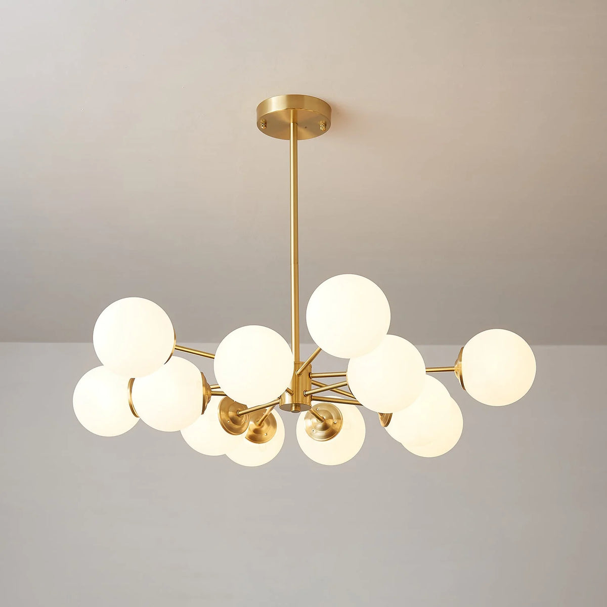 Glass Globe Chandelier Brass Finish Hand-Blown Glass