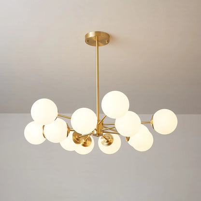 Glass Globe Chandelier Brass Finish Hand-Blown Glass