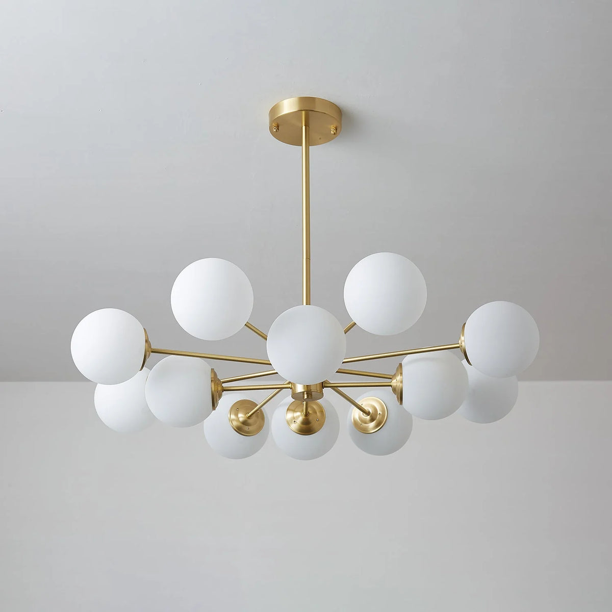 Glass Globe Chandelier Brass Finish Hand-Blown Glass