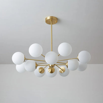 Glass Globe Chandelier Brass Finish Hand-Blown Glass