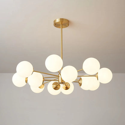 Glass Globe Chandelier Brass Finish Hand-Blown Glass