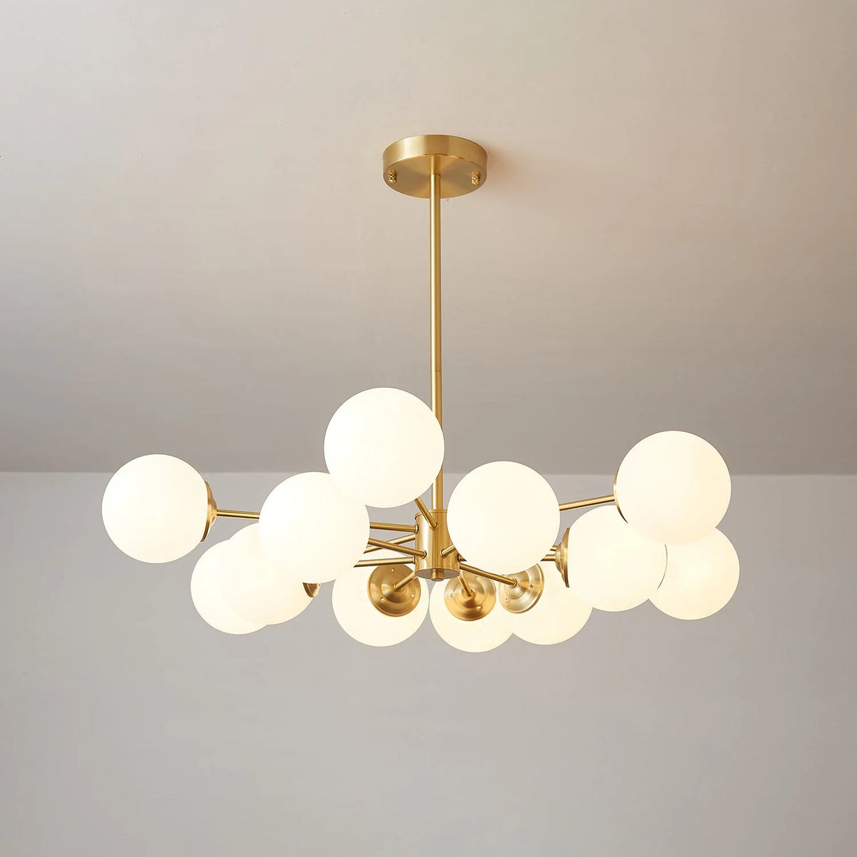 Glass Globe Chandelier Brass Finish Hand-Blown Glass
