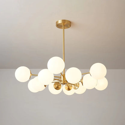Glass Globe Chandelier Brass Finish Hand-Blown Glass