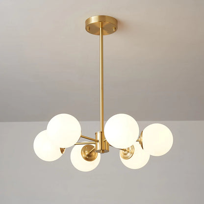 Glass Globe Chandelier Brass Finish Hand-Blown Glass