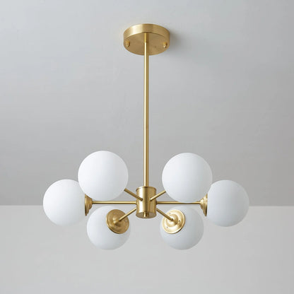 Glass Globe Chandelier Brass Finish Hand-Blown Glass