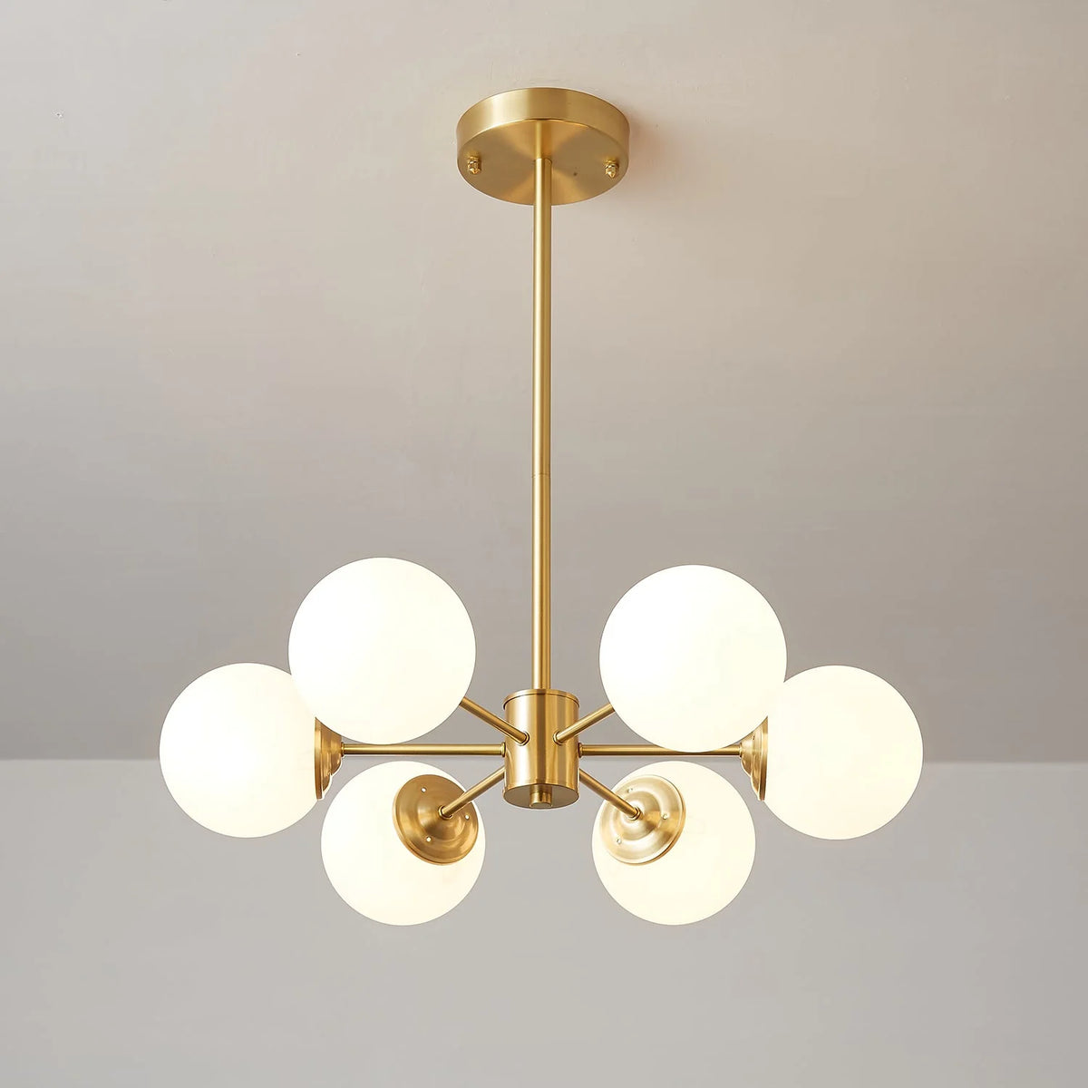 Glass Globe Chandelier Brass Finish Hand-Blown Glass