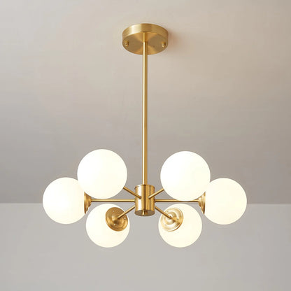 Glass Globe Chandelier Brass Finish Hand-Blown Glass