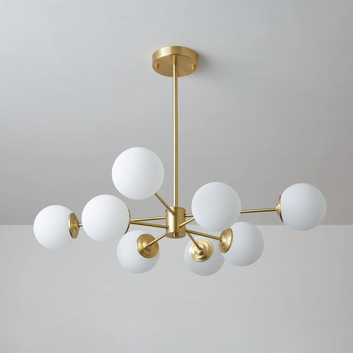Glass Globe Chandelier Brass Finish Hand-Blown Glass