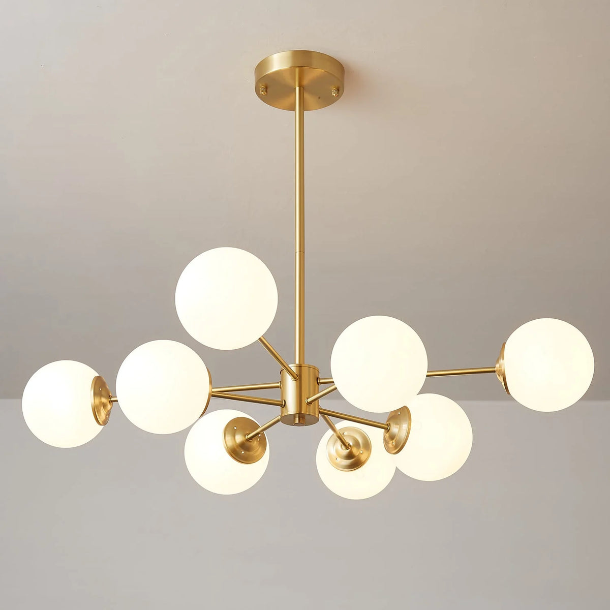 Glass Globe Chandelier Brass Finish Hand-Blown Glass