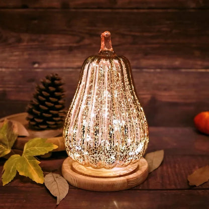 Glass Pumpkin Lamp Hand-Blown Battery-Powered With Timer