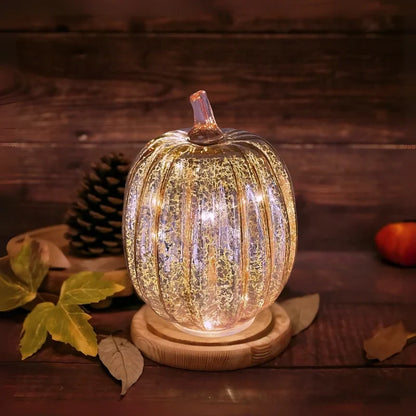 Glass Pumpkin Lamp Hand-Blown Battery-Powered With Timer