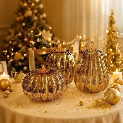 Glass Pumpkin Lamp Hand-Blown Battery-Powered With Timer