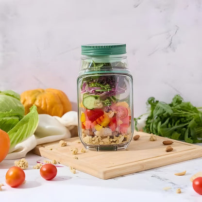 Glass Salad Jar 800ml Wide Opening Leakproof Dressing Cup
