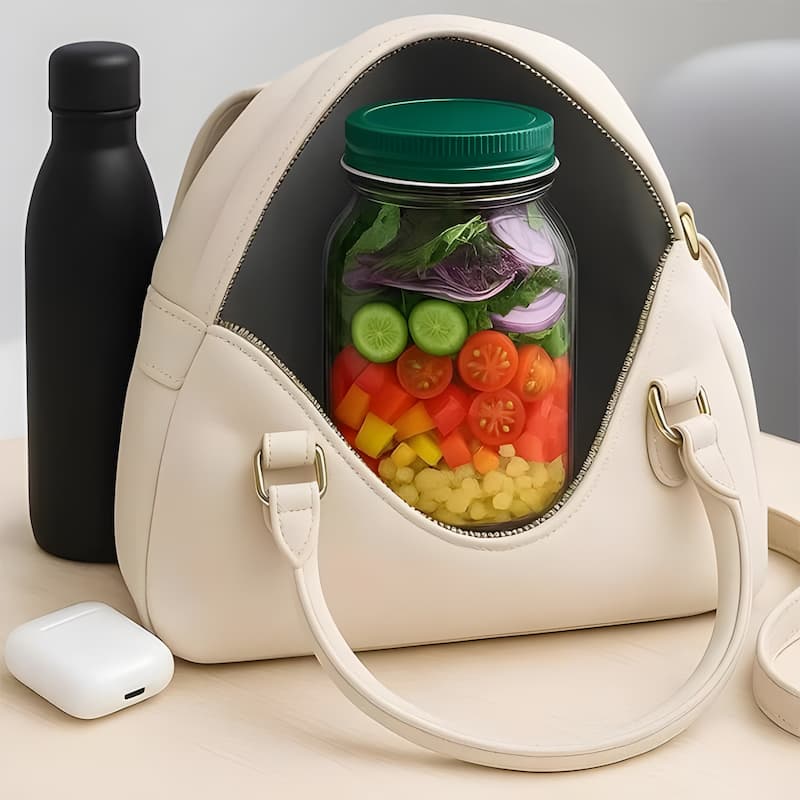 Glass Salad Jar 800ml Wide Opening Leakproof Dressing Cup