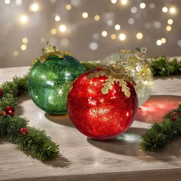 Glass Spheres Warm White LED 6-Hour Timer Set of 3