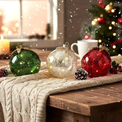 Glass Spheres Warm White LED 6-Hour Timer Set of 3