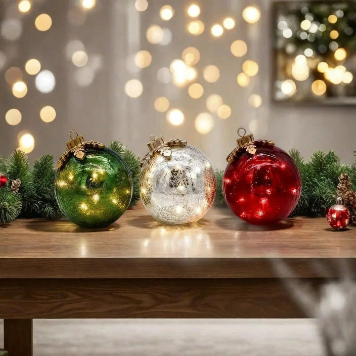 Glass Spheres Warm White LED 6-Hour Timer Set of 3