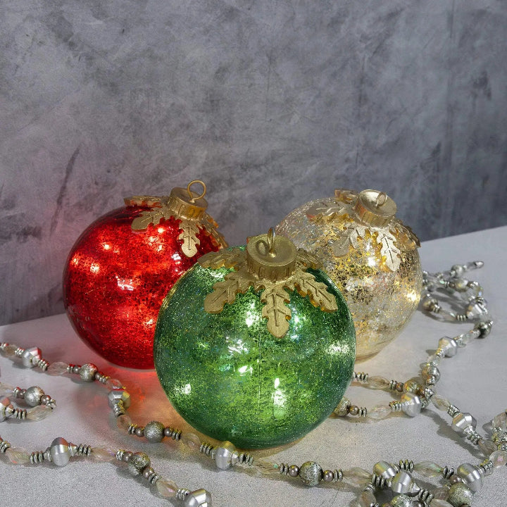 Glass Spheres Warm White LED 6-Hour Timer Set of 3
