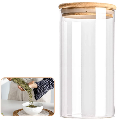 Glass Storage Jars Airtight Wooden Lids Set of 5
