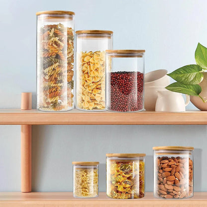 Glass Storage Jars Airtight Wooden Lids Set of 5