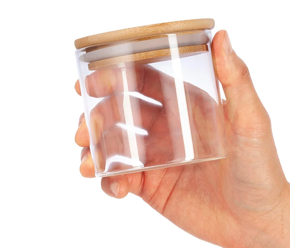 Glass Storage Jars Airtight Wooden Lids Set of 5