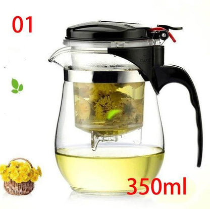 Glass Teapot Heat-Resistant Stainless Steel Infuser Drip-Free Spout