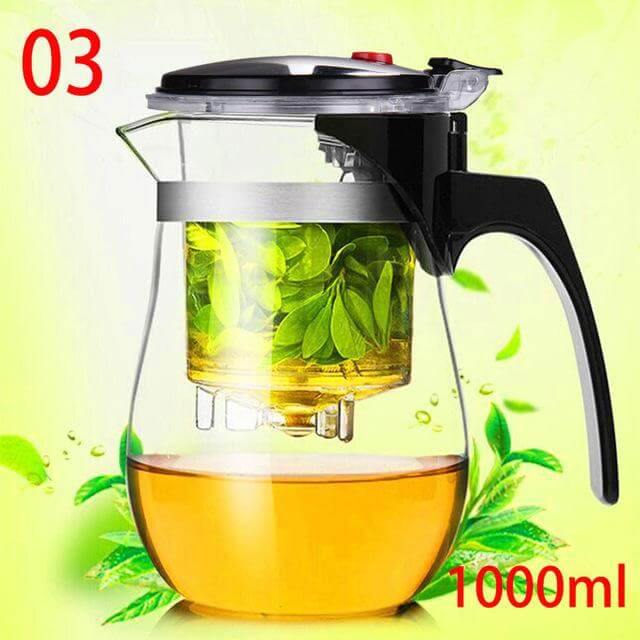 Glass Teapot Heat-Resistant Stainless Steel Infuser Drip-Free Spout