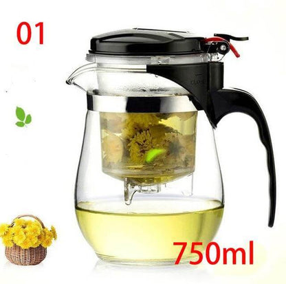 Glass Teapot Heat-Resistant Stainless Steel Infuser Drip-Free Spout