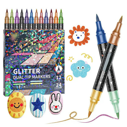 Glitter Marker Set Dual-Tip Water-Based Shimmer Ink