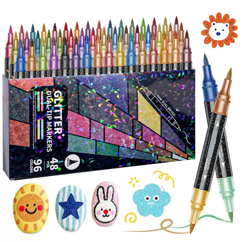 Glitter Marker Set Dual-Tip Water-Based Shimmer Ink