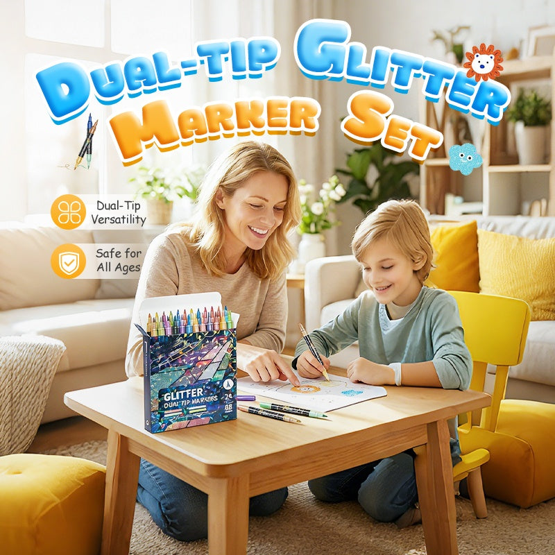 Glitter Marker Set Dual-Tip Water-Based Shimmer Ink