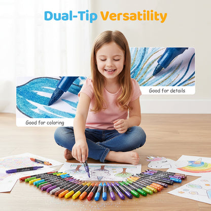 Glitter Marker Set Dual-Tip Water-Based Shimmer Ink