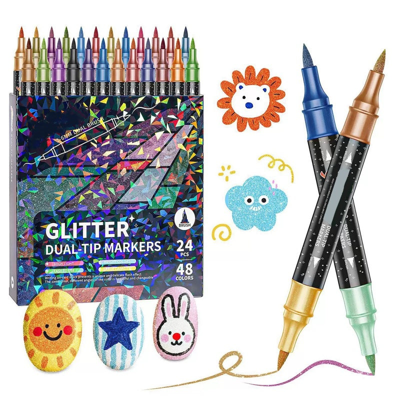 Glitter Marker Set Dual-Tip Water-Based Shimmer Ink
