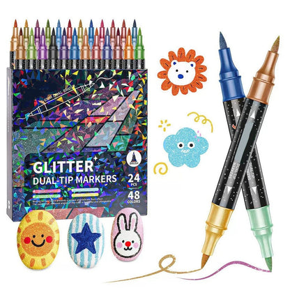 Glitter Marker Set Dual-Tip Water-Based Shimmer Ink