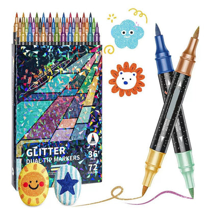 Glitter Marker Set Dual-Tip Water-Based Shimmer Ink