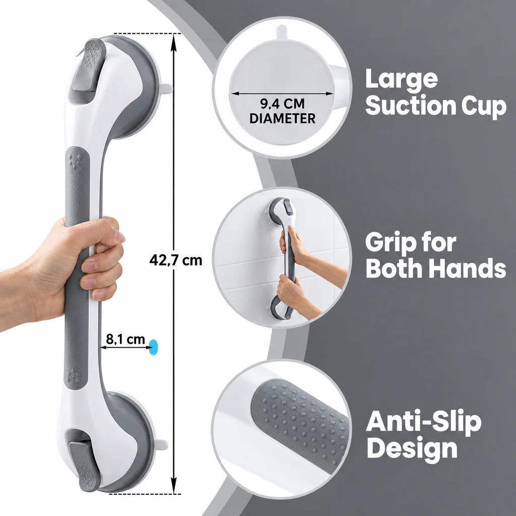 Grab Bar Suction Mount No-Drill Non-Slip 15.7 Inch