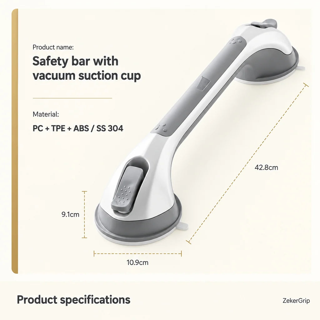 Grab Bar Suction Mount No-Drill Non-Slip 15.7 Inch