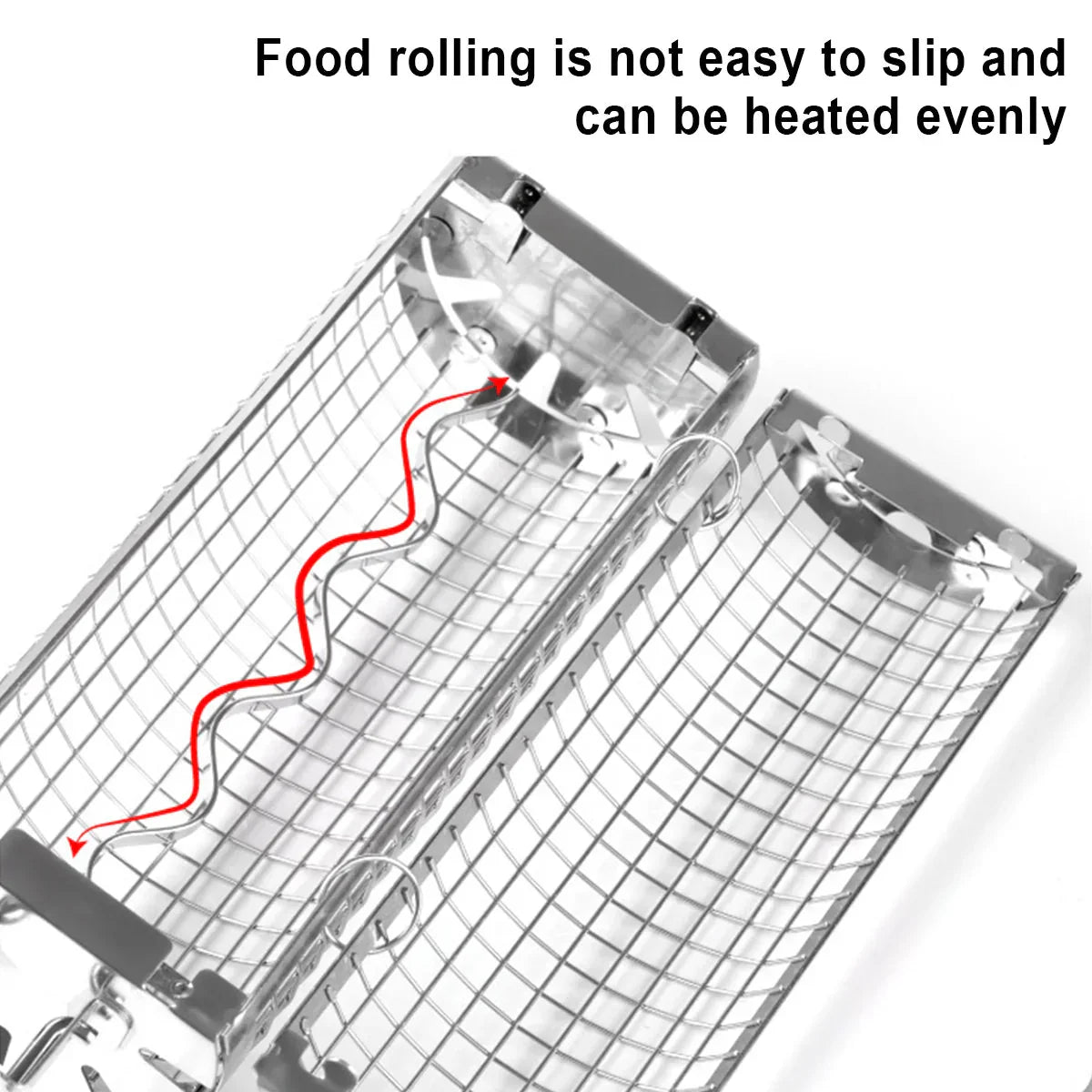 Grill Basket 360-Degree Rotating Stainless Steel & Wooden Handle