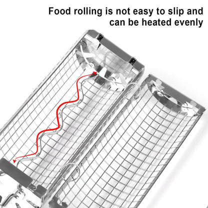 Grill Basket 360-Degree Rotating Stainless Steel & Wooden Handle