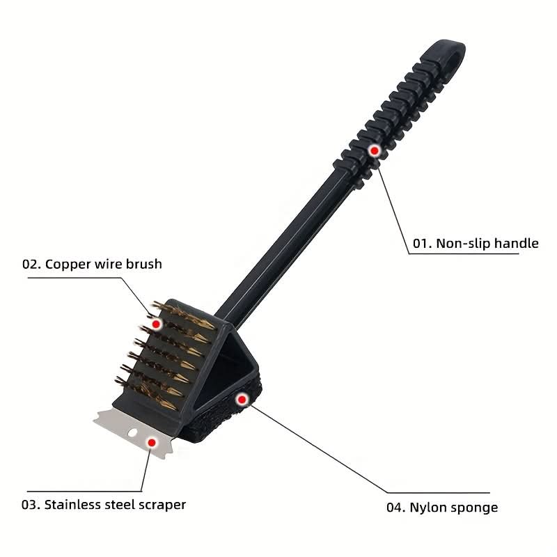 Grill Brush 3-In-1 Copper Bristles Durable Design