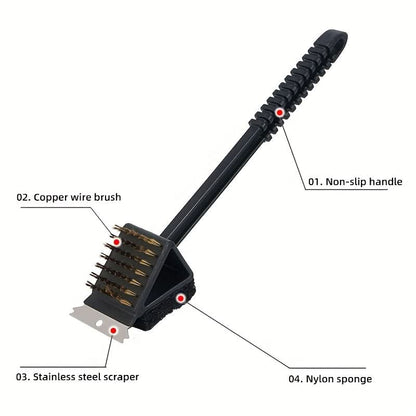 Grill Brush 3-In-1 Copper Bristles Durable Design