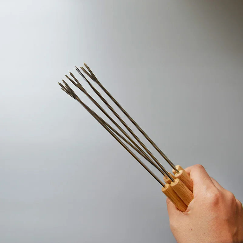 Grill Forks Stainless Steel Prongs & Wooden Handles