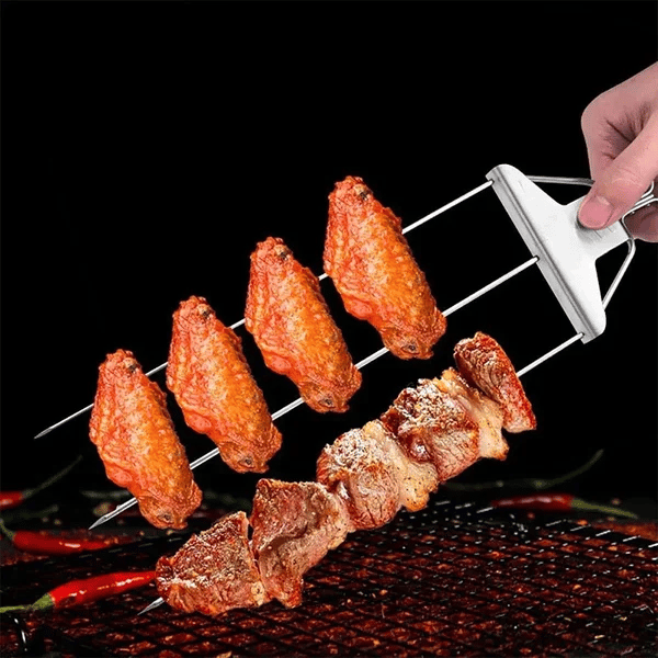 Grill Skewer Set Double-Pronged Stainless Steel 3-Piece