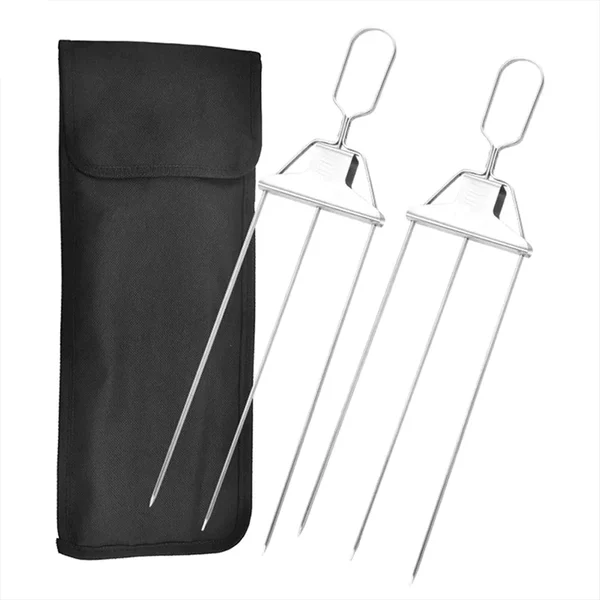 Grill Skewer Set Double-Pronged Stainless Steel 3-Piece