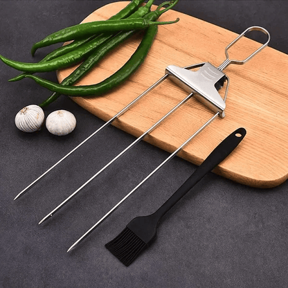 Grill Skewer Set Double-Pronged Stainless Steel 3-Piece