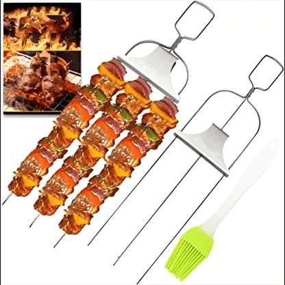 Grill Skewer Set Double-Pronged Stainless Steel 3-Piece