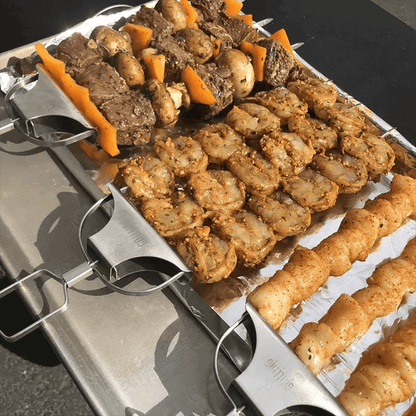 Grill Skewer Set Double-Pronged Stainless Steel 3-Piece