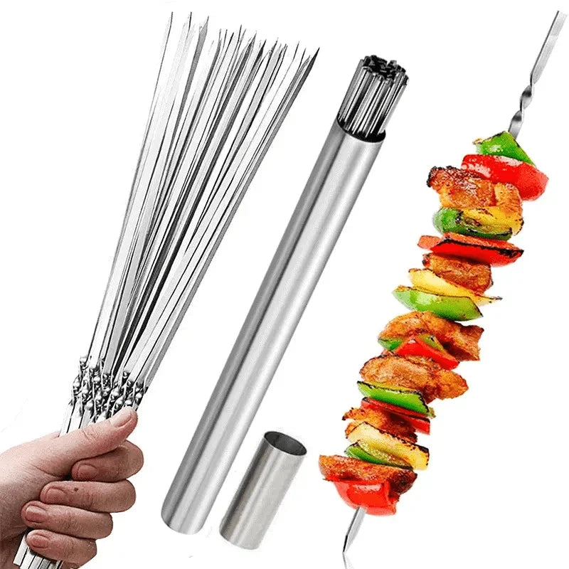 Grill Skewer Set Stainless Steel Protective Storage Tube Set of 20